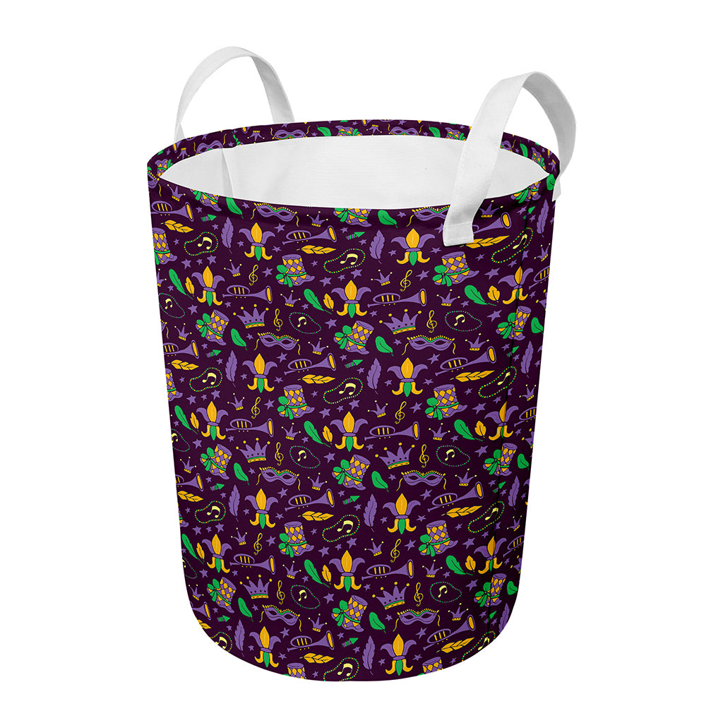 Mardi Gras Party Pattern Print Round Laundry Basket