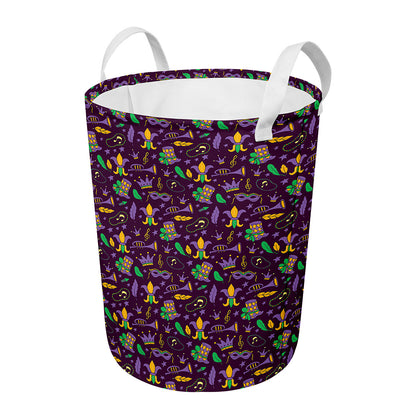 Mardi Gras Party Pattern Print Round Laundry Basket
