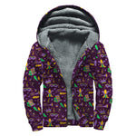 Mardi Gras Party Pattern Print Sherpa Lined Zip Up Hoodie