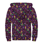 Mardi Gras Party Pattern Print Sherpa Lined Zip Up Hoodie