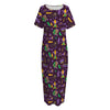 Mardi Gras Party Pattern Print Short Sleeve Long Nightdress