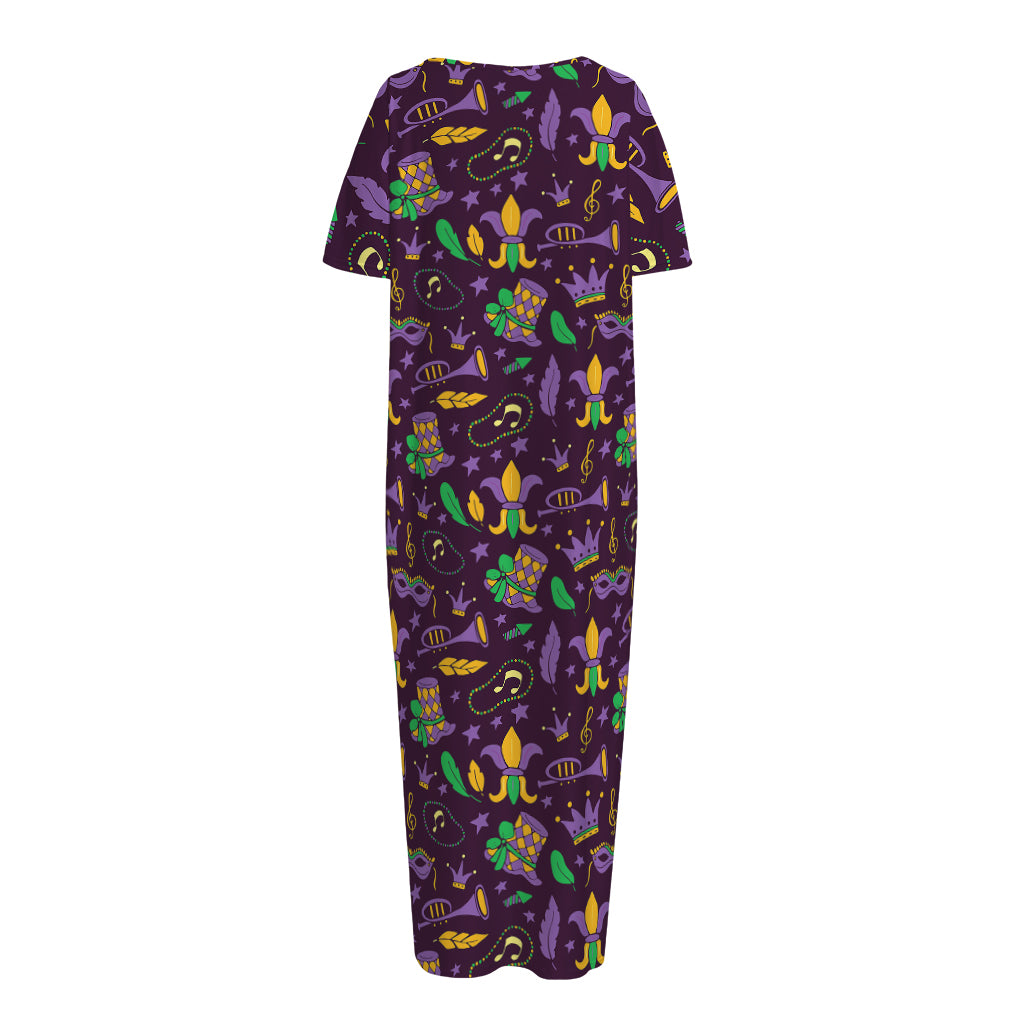 Mardi Gras Party Pattern Print Short Sleeve Long Nightdress
