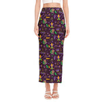 Mardi Gras Party Pattern Print Side Slit Maxi Skirt