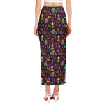 Mardi Gras Party Pattern Print Side Slit Maxi Skirt