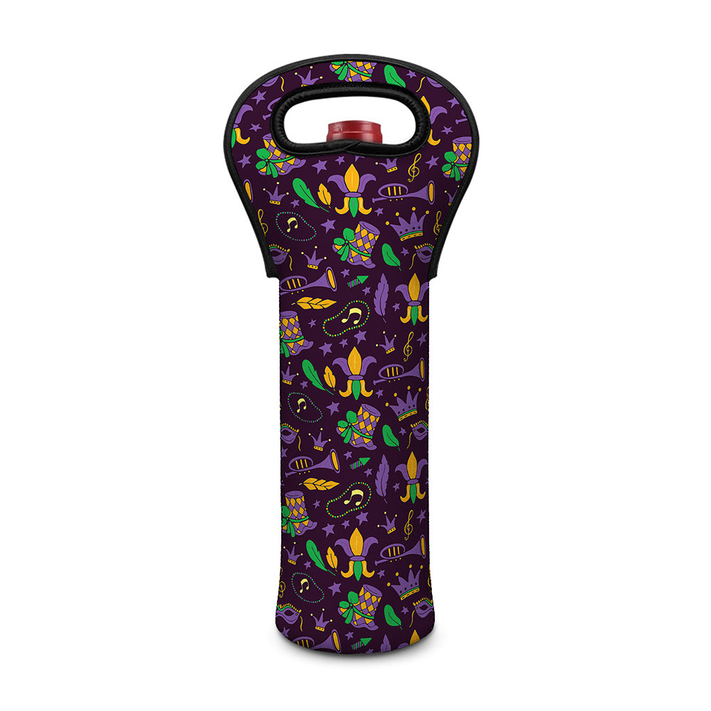 Mardi Gras Party Pattern Print Single Neoprene Wine Tote