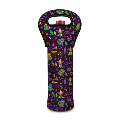 Mardi Gras Party Pattern Print Single Neoprene Wine Tote