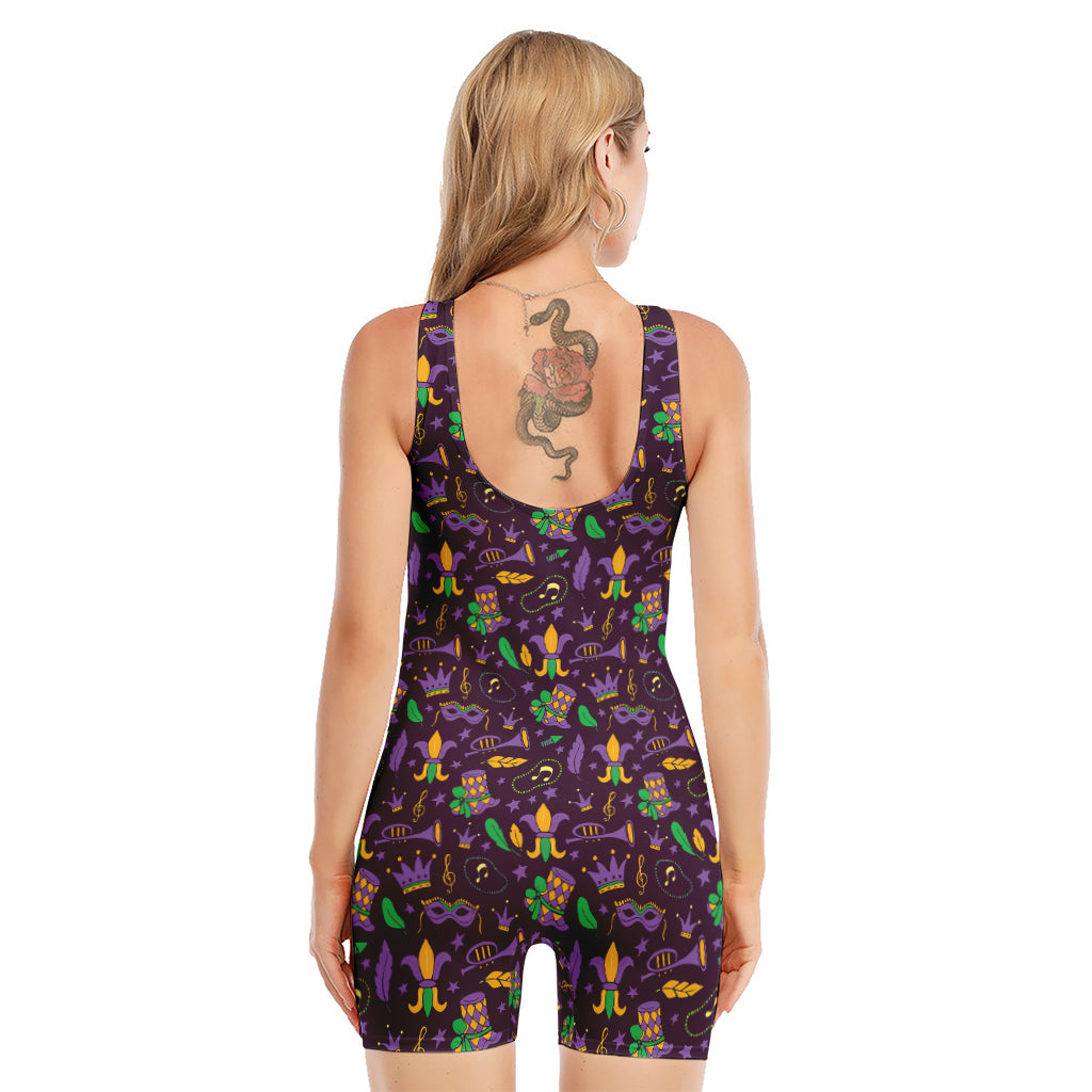 Mardi Gras Party Pattern Print Sleeveless One Piece Swimsuit