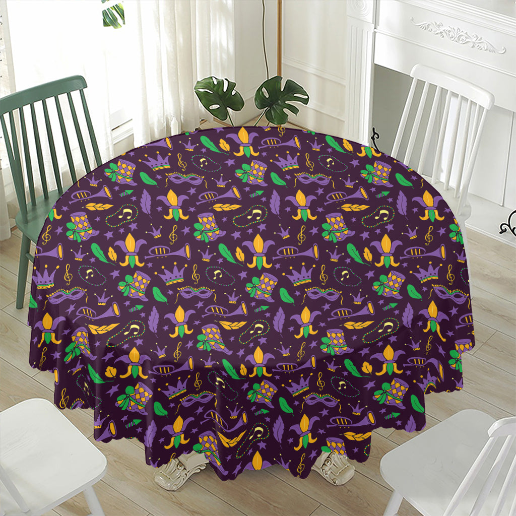 Mardi Gras Party Pattern Print Waterproof Round Tablecloth