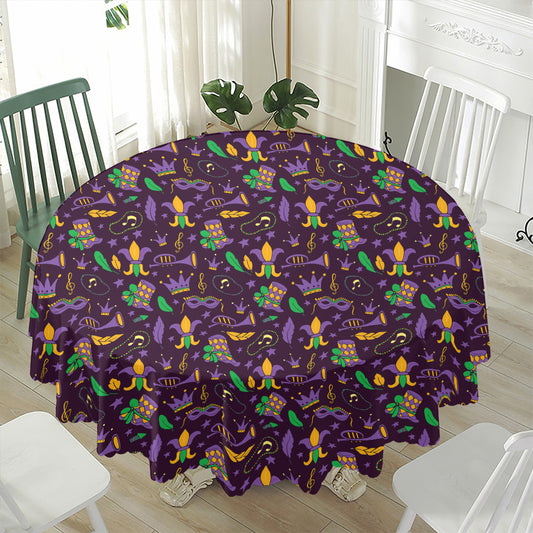 Mardi Gras Party Pattern Print Waterproof Round Tablecloth