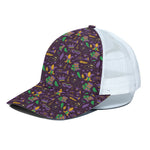 Mardi Gras Party Pattern Print White Mesh Trucker Cap