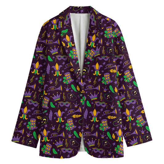 Mardi Gras Party Pattern Print Women's Blazer