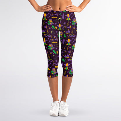Mardi Gras Party Pattern Print Women's Capri Leggings
