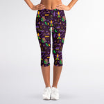 Mardi Gras Party Pattern Print Women's Capri Leggings