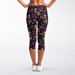 Mardi Gras Party Pattern Print Women's Capri Leggings
