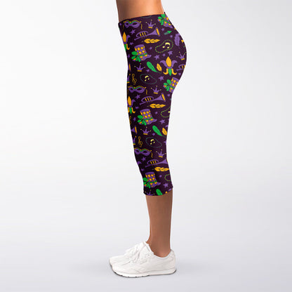 Mardi Gras Party Pattern Print Women's Capri Leggings