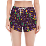 Mardi Gras Party Pattern Print Women's Split Running Shorts