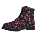 Mardi Gras Party Pattern Print Padded Collar Lace Up Boots