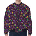 Mardi Gras Party Pattern Print Zip Sleeve Bomber Jacket