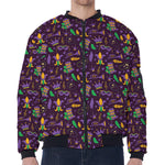 Mardi Gras Party Pattern Print Zip Sleeve Bomber Jacket