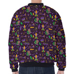 Mardi Gras Party Pattern Print Zip Sleeve Bomber Jacket
