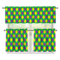 Mardi Gras Plaid Pattern Print 3 Piece Kitchen Curtains