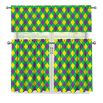 Mardi Gras Plaid Pattern Print 3 Piece Kitchen Curtains