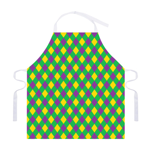 Mardi Gras Plaid Pattern Print Adjustable Apron