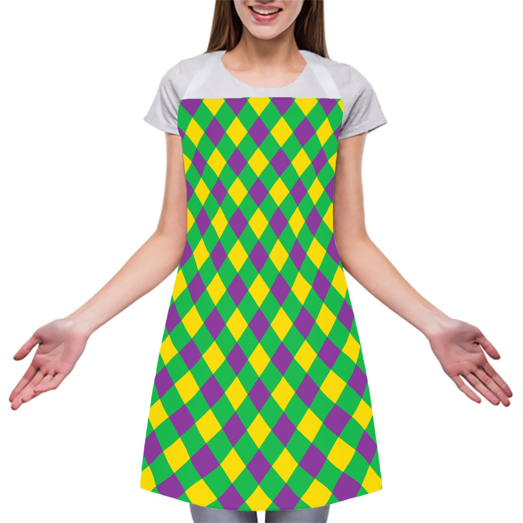 Mardi Gras Plaid Pattern Print Adjustable Apron