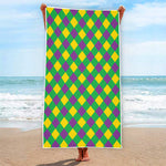 Mardi Gras Plaid Pattern Print Beach Towel