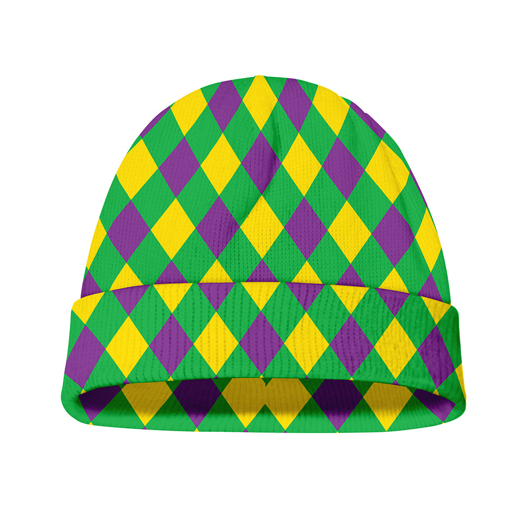 Mardi Gras Plaid Pattern Print Beanie