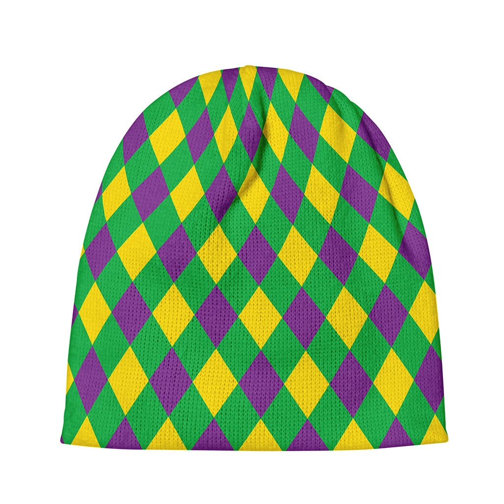 Mardi Gras Plaid Pattern Print Beanie