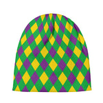 Mardi Gras Plaid Pattern Print Beanie