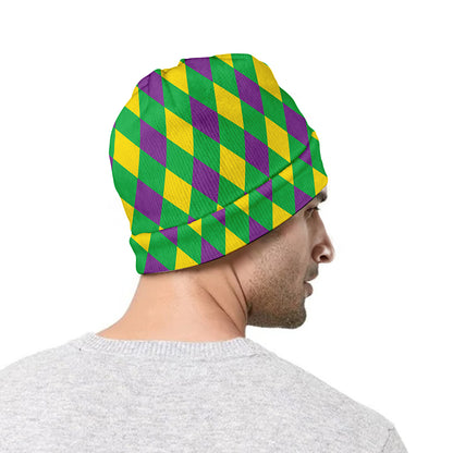 Mardi Gras Plaid Pattern Print Beanie