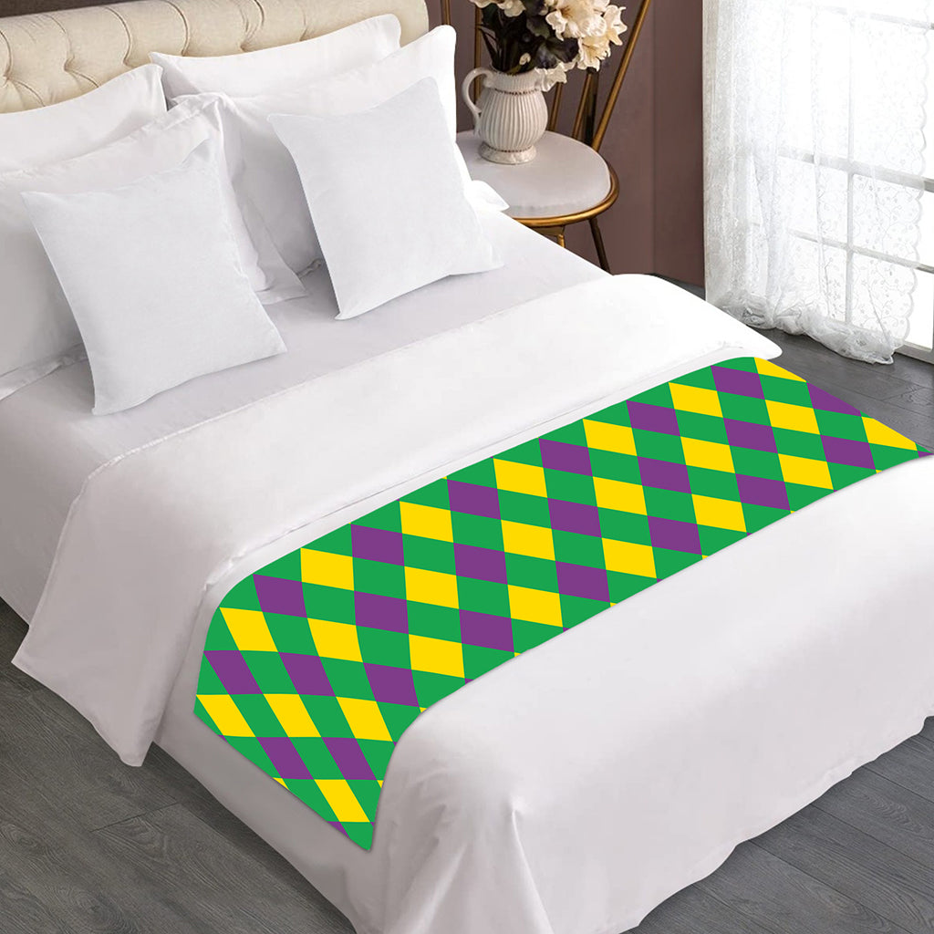 Mardi Gras Plaid Pattern Print Bed Runner