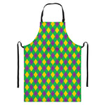 Mardi Gras Plaid Pattern Print Bib Apron With Pocket