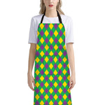 Mardi Gras Plaid Pattern Print Bib Apron With Pocket