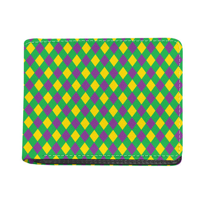 Mardi Gras Plaid Pattern Print Bifold Wallet