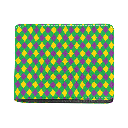 Mardi Gras Plaid Pattern Print Bifold Wallet