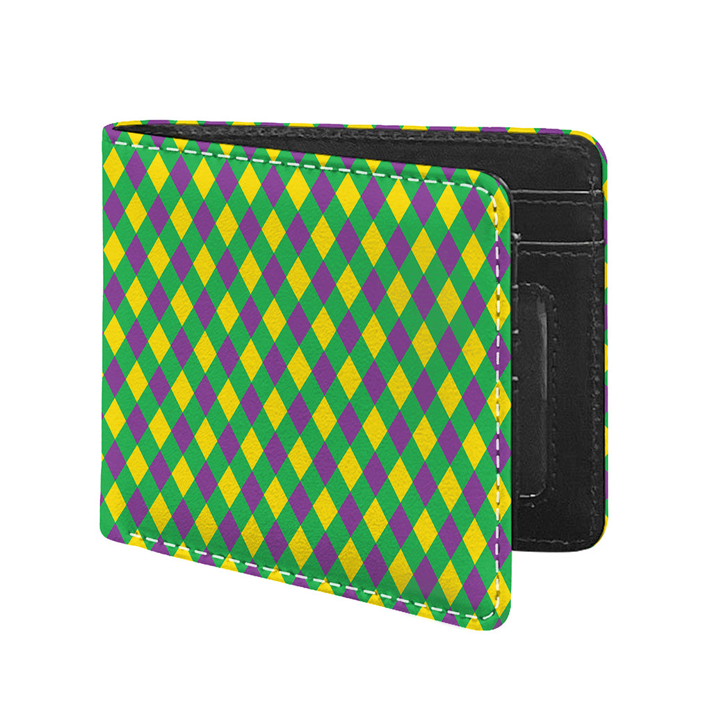 Mardi Gras Plaid Pattern Print Bifold Wallet