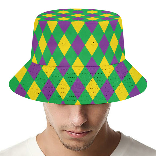 Mardi Gras Plaid Pattern Print Bucket Hat