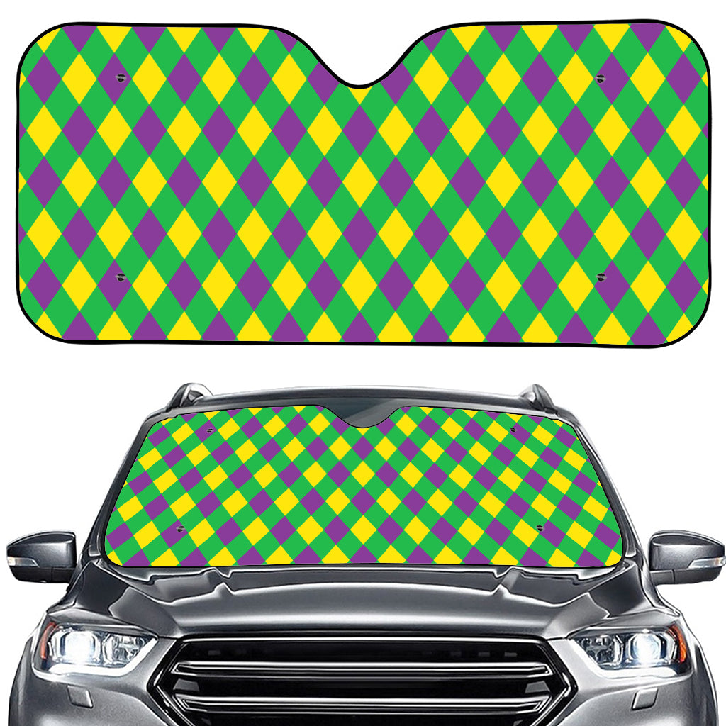 Mardi Gras Plaid Pattern Print Car Windshield Sun Shade