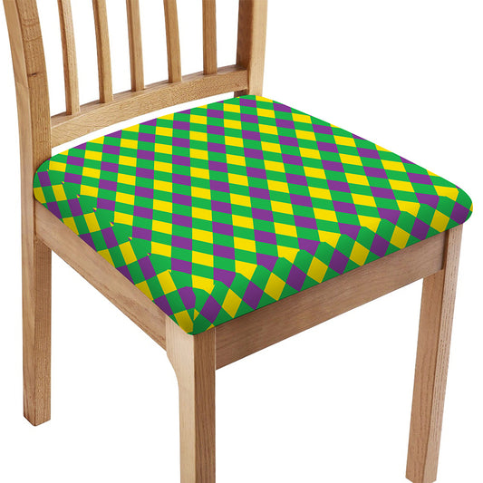 Mardi Gras Plaid Pattern Print Chair Cushion Cover