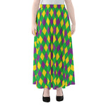 Mardi Gras Plaid Pattern Print Chiffon Maxi Skirt