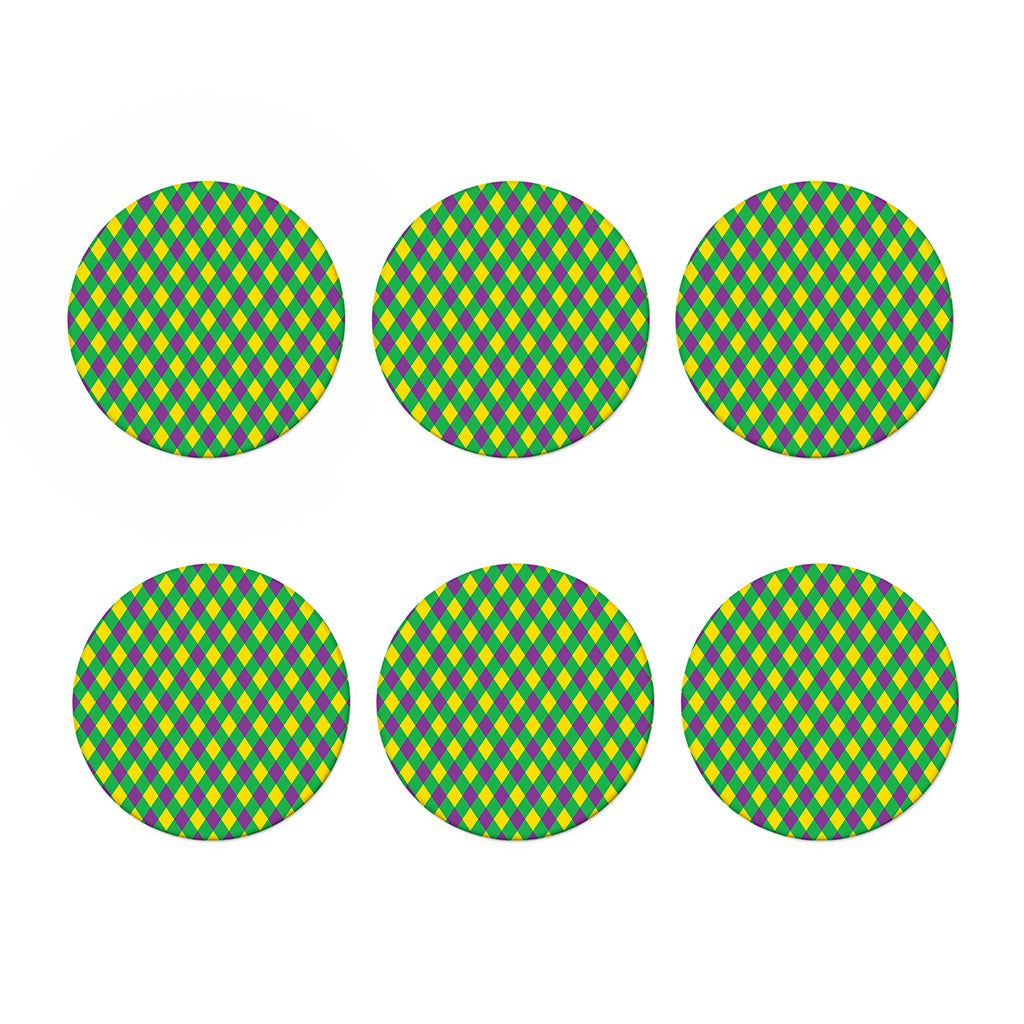 Mardi Gras Plaid Pattern Print Coaster Set