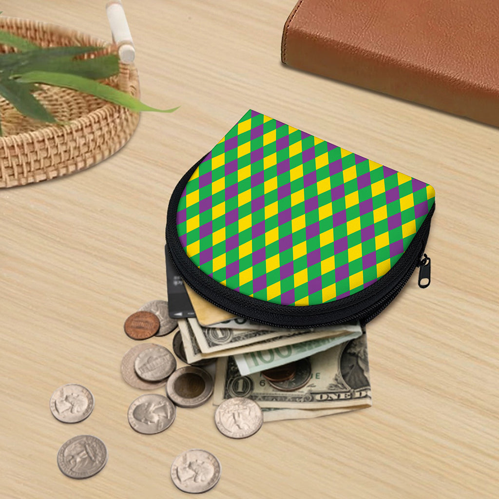 Mardi Gras Plaid Pattern Print Coin Purse