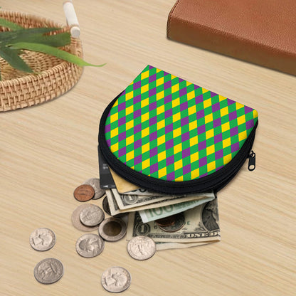 Mardi Gras Plaid Pattern Print Coin Purse