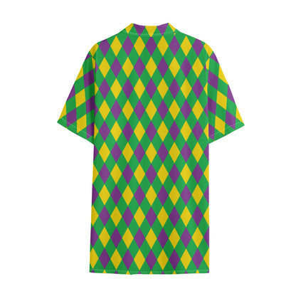 Mardi Gras Plaid Pattern Print Cotton Hawaiian Shirt