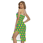 Mardi Gras Plaid Pattern Print Cross Back Cami Dress