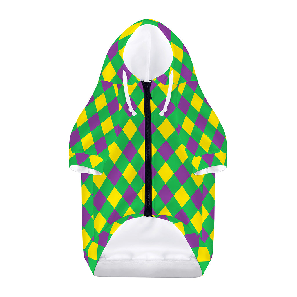 Mardi Gras Plaid Pattern Print Dog Zip Up Hoodie