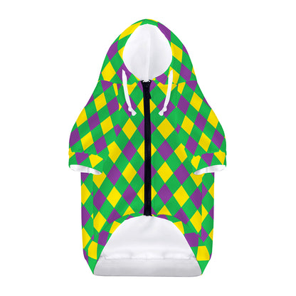 Mardi Gras Plaid Pattern Print Dog Zip Up Hoodie